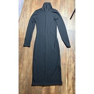 H&M Women's Black Ribbed Sweater Dress Turtleneck Knit Midi Sise XS